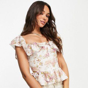 NWT River Island floral shirred top with peplum in pink US 8